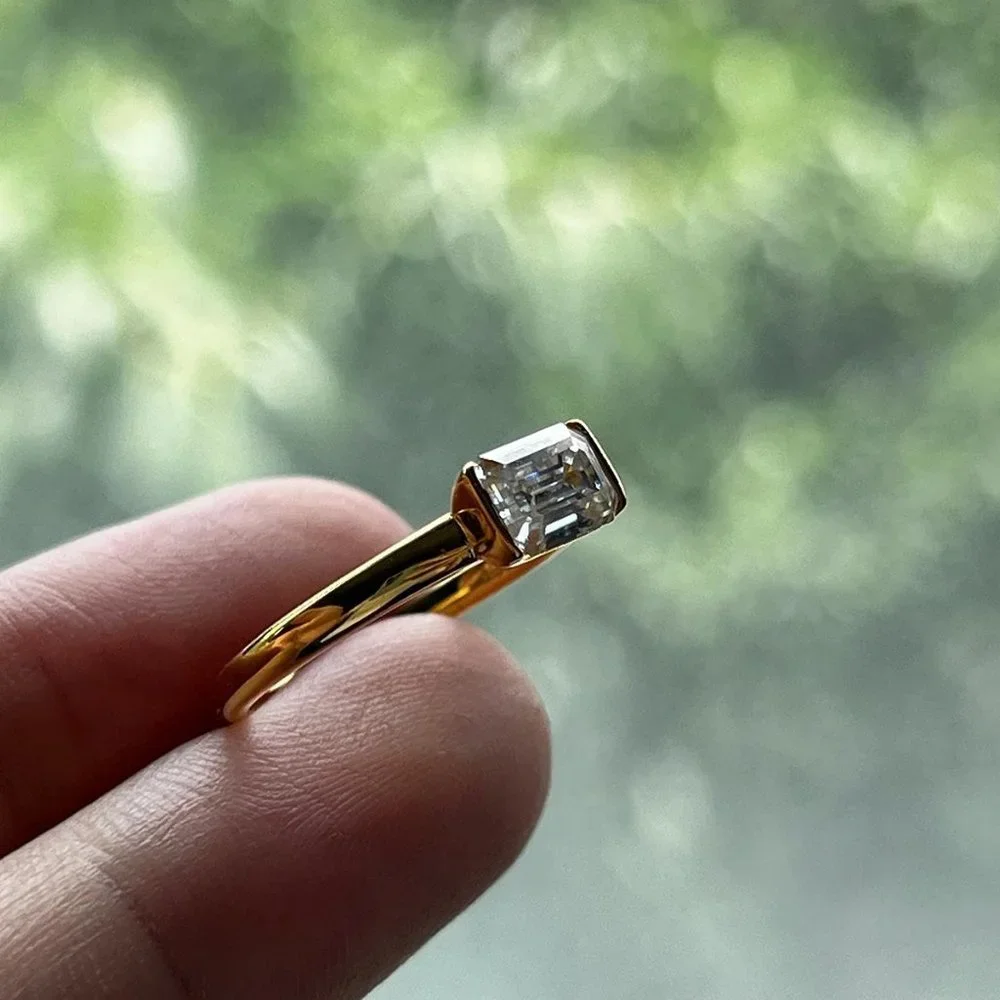 #Certified 1ct. t.w. Moissanite Diamond Emerald Cut Engagement Ring NEW